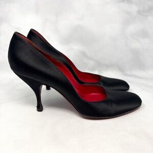 Cesare Paciotti Vintage 2005 Y2K Silk Satin Mid Height Pump Heels Black Gothic
